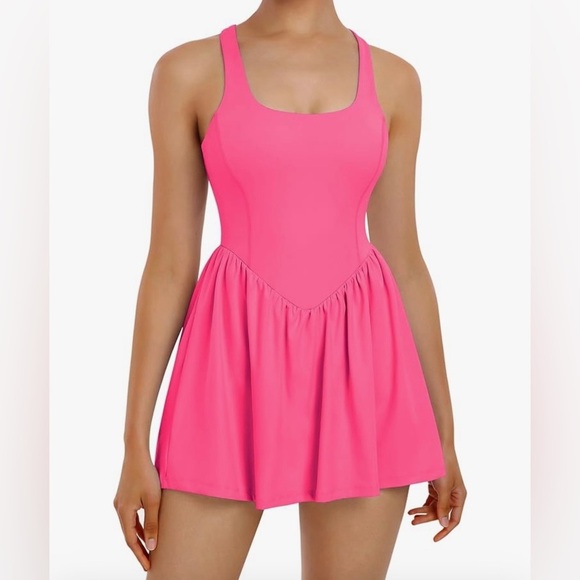 None Dresses & Skirts - Hot Pink Backless Corset 2-in-1 Pocket Mini Pickleball Active Dress Size Large
